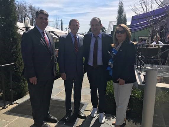 Senator Blumenthal joins Connecticut Small Business Administrator Catherine Marx to present the Connecticut Small Business Person of the Year to Viron Rondos, the owner of Viron Rondo Osteria.